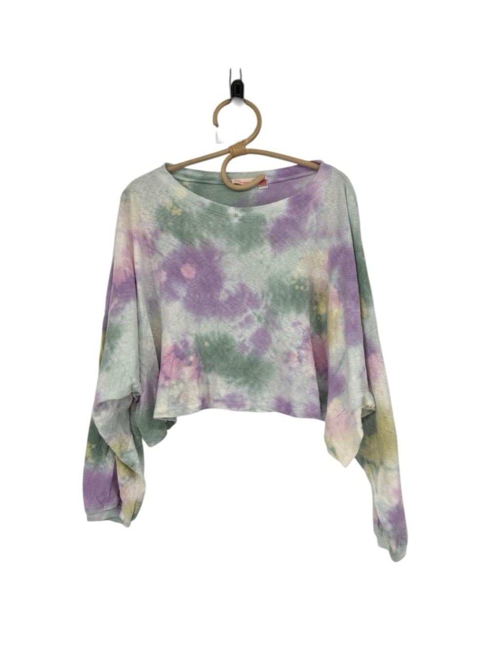 Anthropologie Maronie Purple Green Crew Neck Crop Cotton Long Sleeve Tee NWOT S